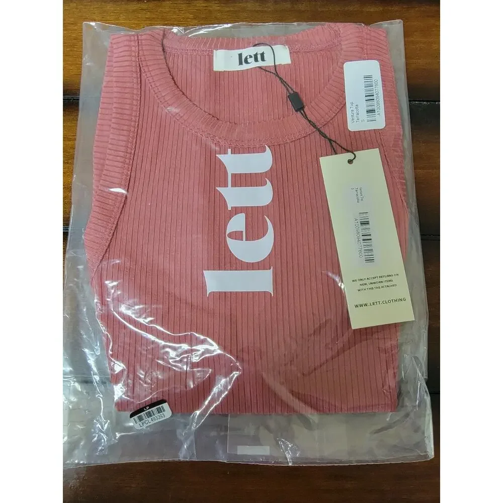 Lett Ventura High Neck Ribbed Tank Top Terracotta Mauve Women's Size Small - Picture 7 of 11
